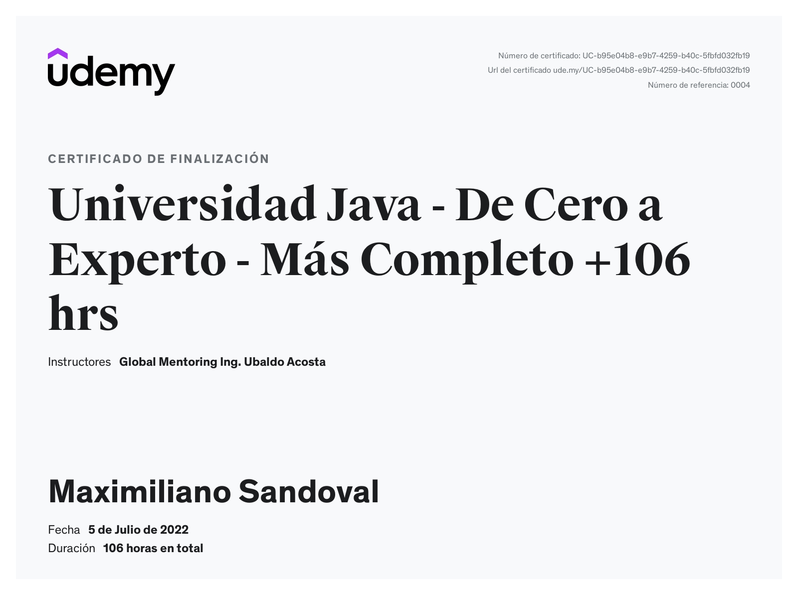 Certificado: Java